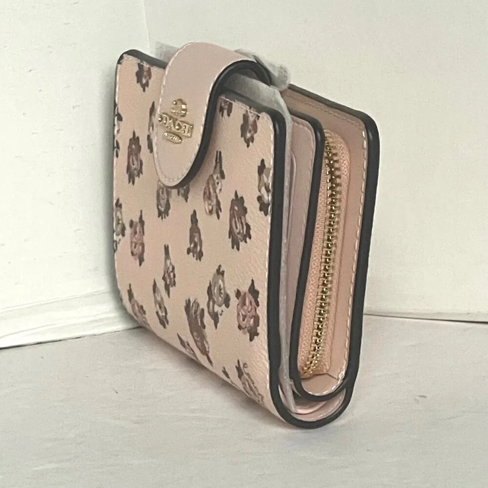 Coach Medium Corner Zip Wallet Rosette Floral Pink Canvas CZ343 Compact ORG PKG